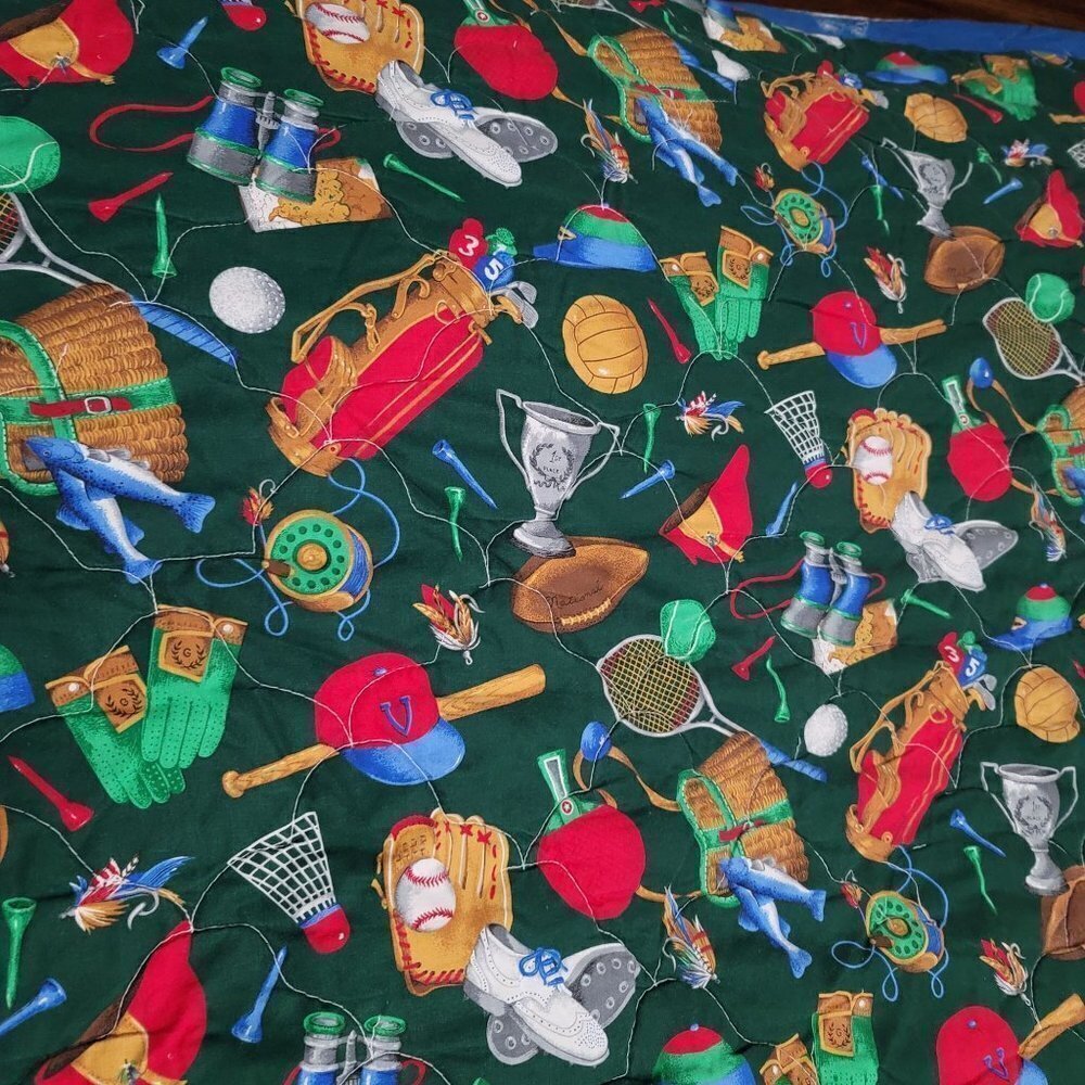 Handmade Baseball Logo Blue Multicolored Bed Quilt Comforter Twin Size - Picture 5 of 7